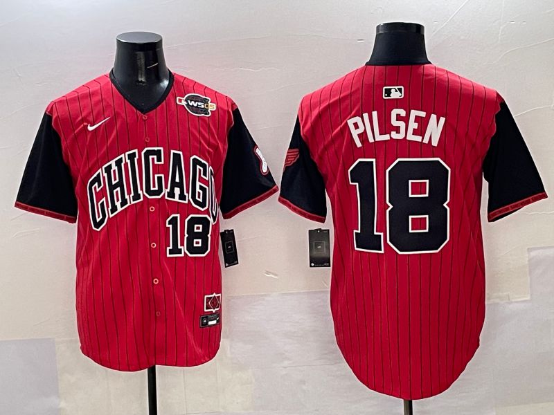 Men Chicago White Sox 18 Pilsen Red Stripe Joint Name Nike 2025 MLB Jersey style 33